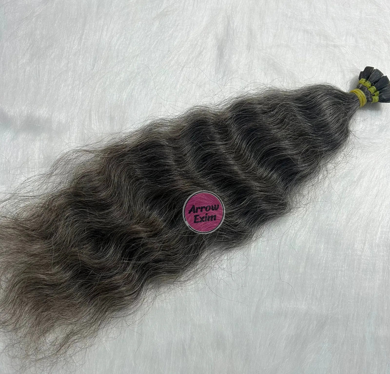 Natural Grey Indian Remy Flat Tip Dark Curly Single Weft Micro-Link Hair Extensions