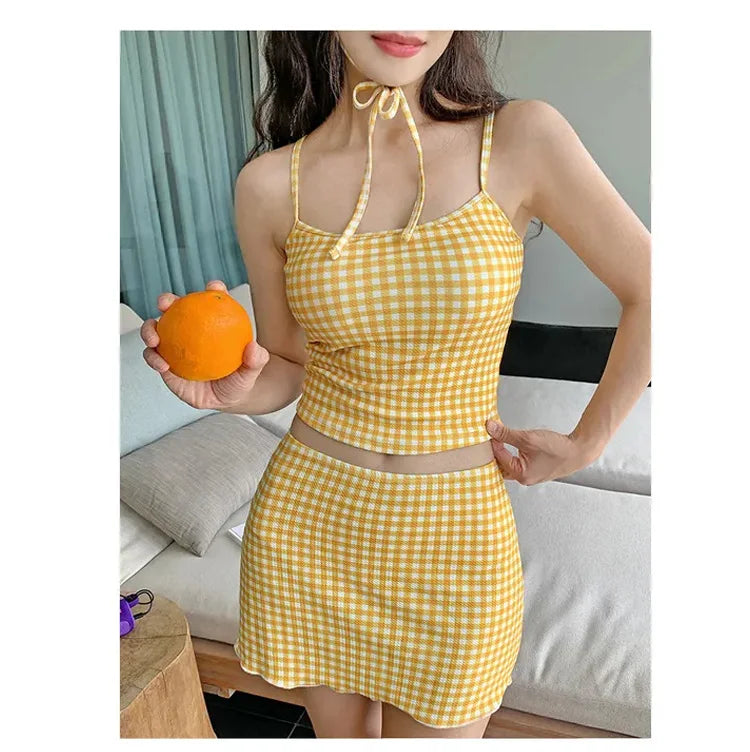 4-PC CONSERVATIVE YELLOW SWIMSUIT