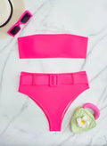 Neon Yellow High Waist Bikini 2026 New Belt Women Sexy Two Piece Swimsuit Push Up