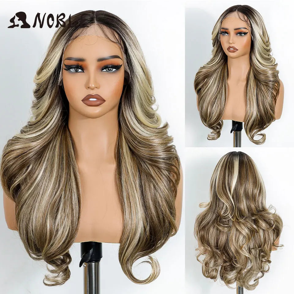 Noble Wig Synthetic Lace Front Wigs For Women Wigs Body Wave Lace Front Brown Blonde Wigs 24Inch Cosplay Lace Front Black Wig by Trenches of Mariana