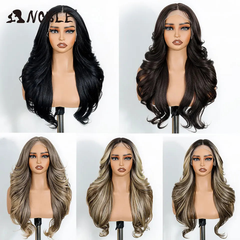 Noble Wig Synthetic Lace Front Wigs For Women Wigs Body Wave Lace Front Brown Blonde Wigs 24Inch Cosplay Lace Front Black Wig by Trenches of Mariana