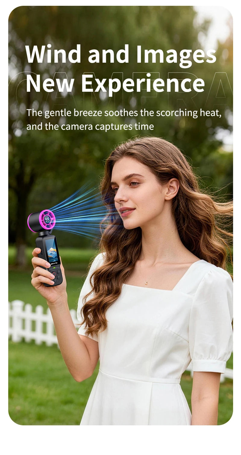 Lenovo Handheld Fan Gimbal Camera 2-in-1 With Power Display, Anti Shake Recording Lens Rotatable Handheld Gimbal Pocket Camera