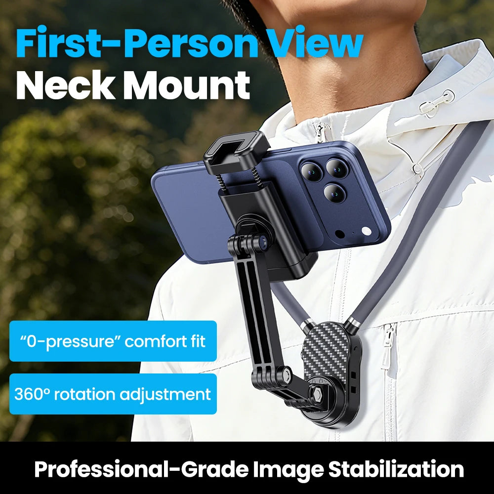 Neck Hanging Phone Holder First Person Perspective Shooting of Self Media Live Streaming Action Camera Magnetic 360 Rotate Stand