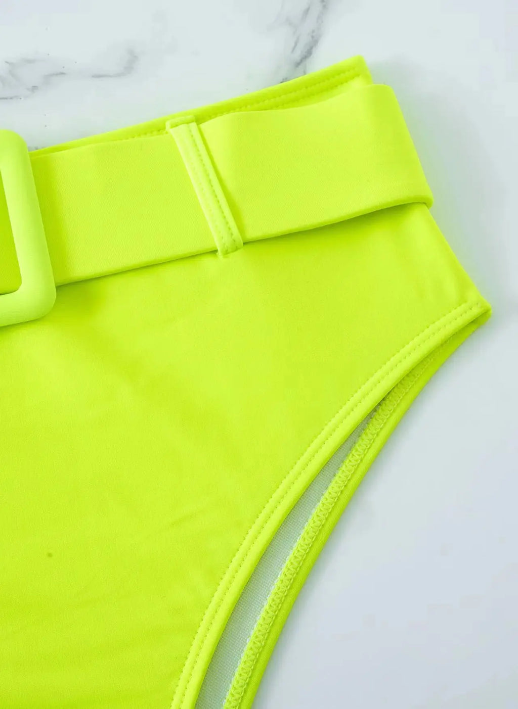 Neon Yellow High Waist Bikini 2026 New Belt Women Sexy Two Piece Swimsuit Push Up