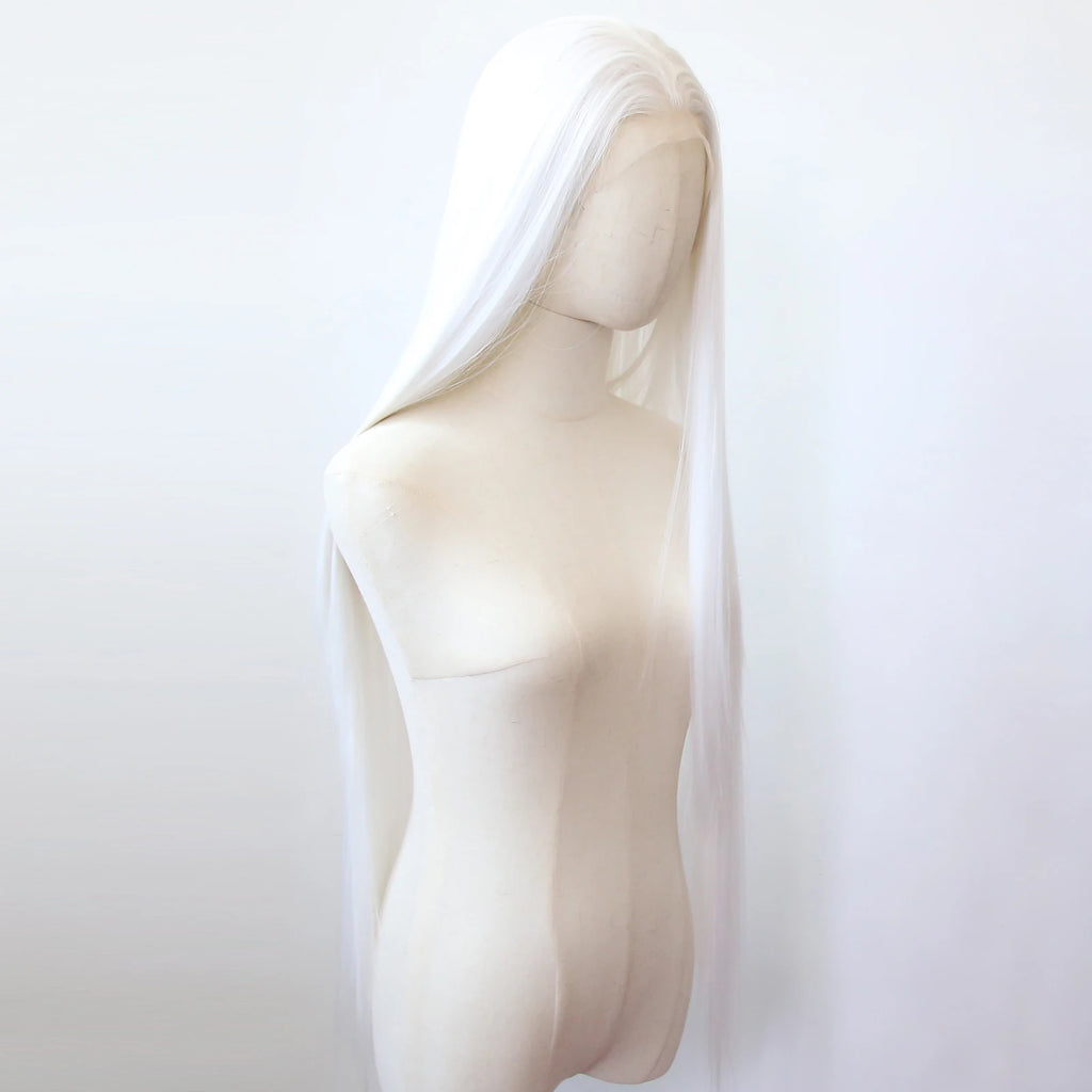 Pure White Synthetic Lace Front Wig 40inch Long Straight Snow White Lace Front Synthetic Wig Pre Plucked Natural Hairline by Trenches of Mariana