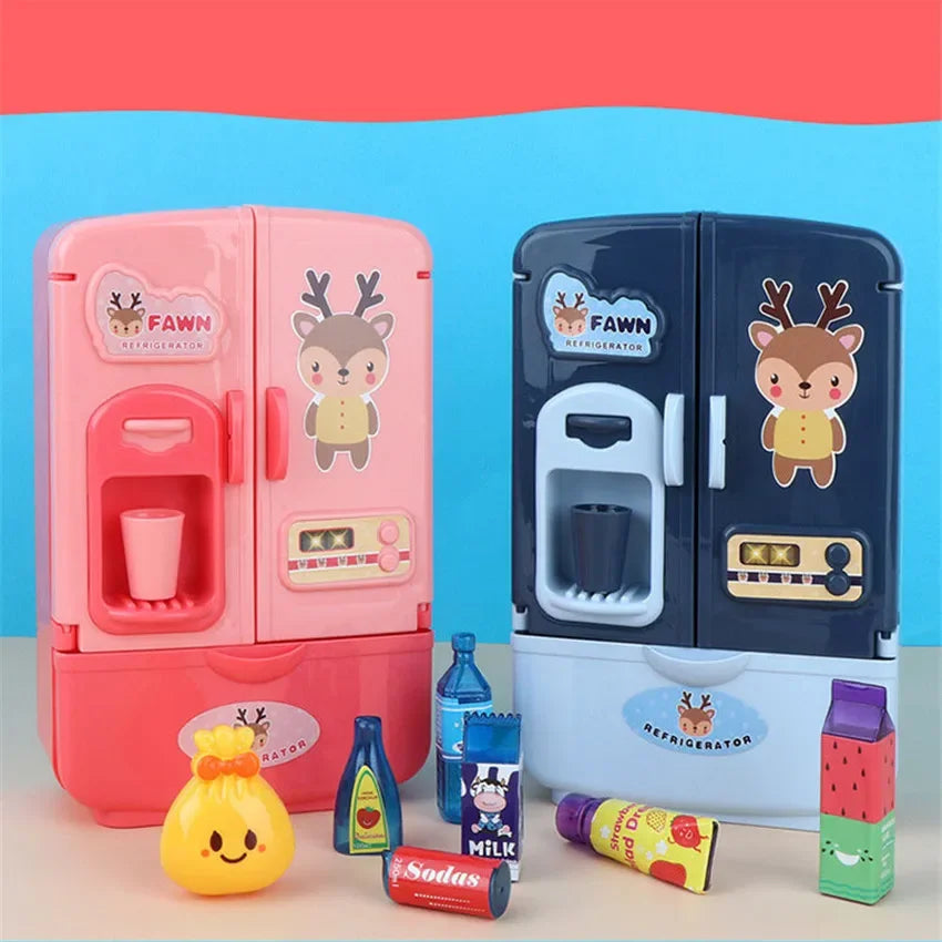 Kids Toy Fridge Mini Double Door Refrigerator Baby Toys Furniture Simulation Pretend Play Kitchen Toys Accessories Role Play by Trenches of Mariana