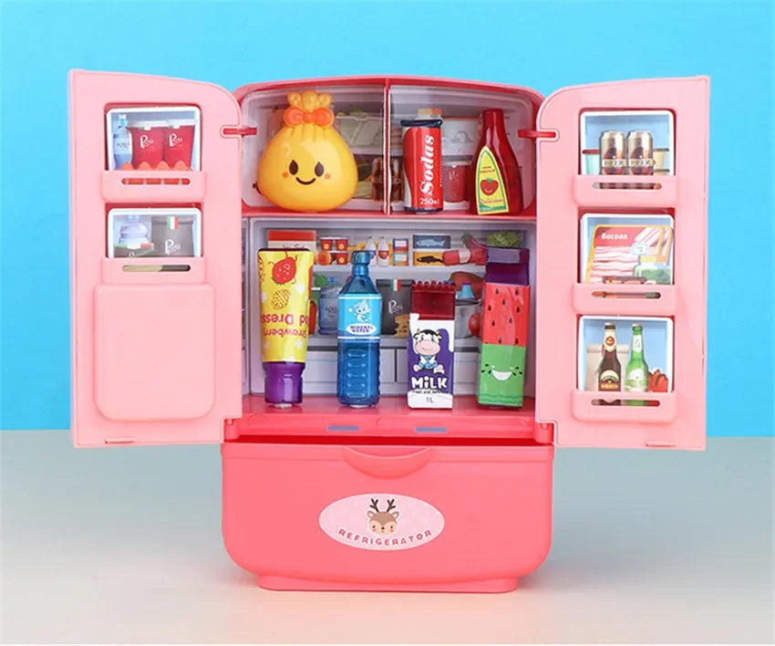 Kids Toy Fridge Mini Double Door Refrigerator Baby Toys Furniture Simulation Pretend Play Kitchen Toys Accessories Role Play by Trenches of Mariana