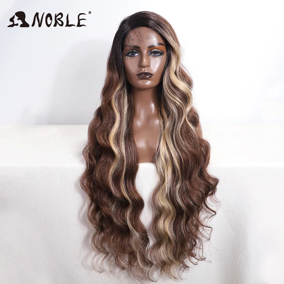 Noble Synthetic Lace Front Wig Long Wavy Side Part Body Wavy Lace Front Wig For Women Lace Front Wig Ombre Blonde Cosplay Wig by Trenches of Mariana