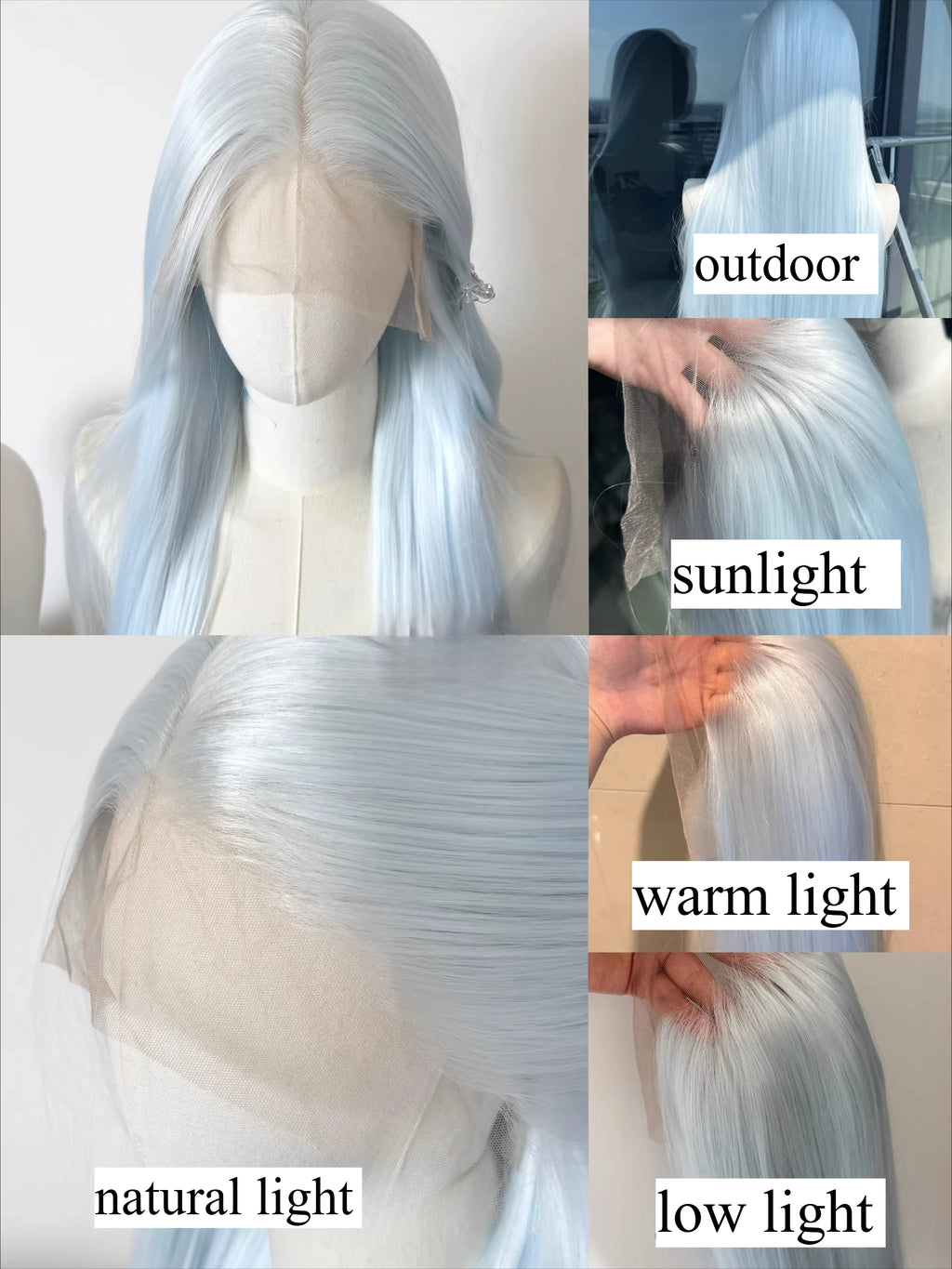 White Blue Lace Front Wig 13x4 HD 26inch Long Straight Synthetic