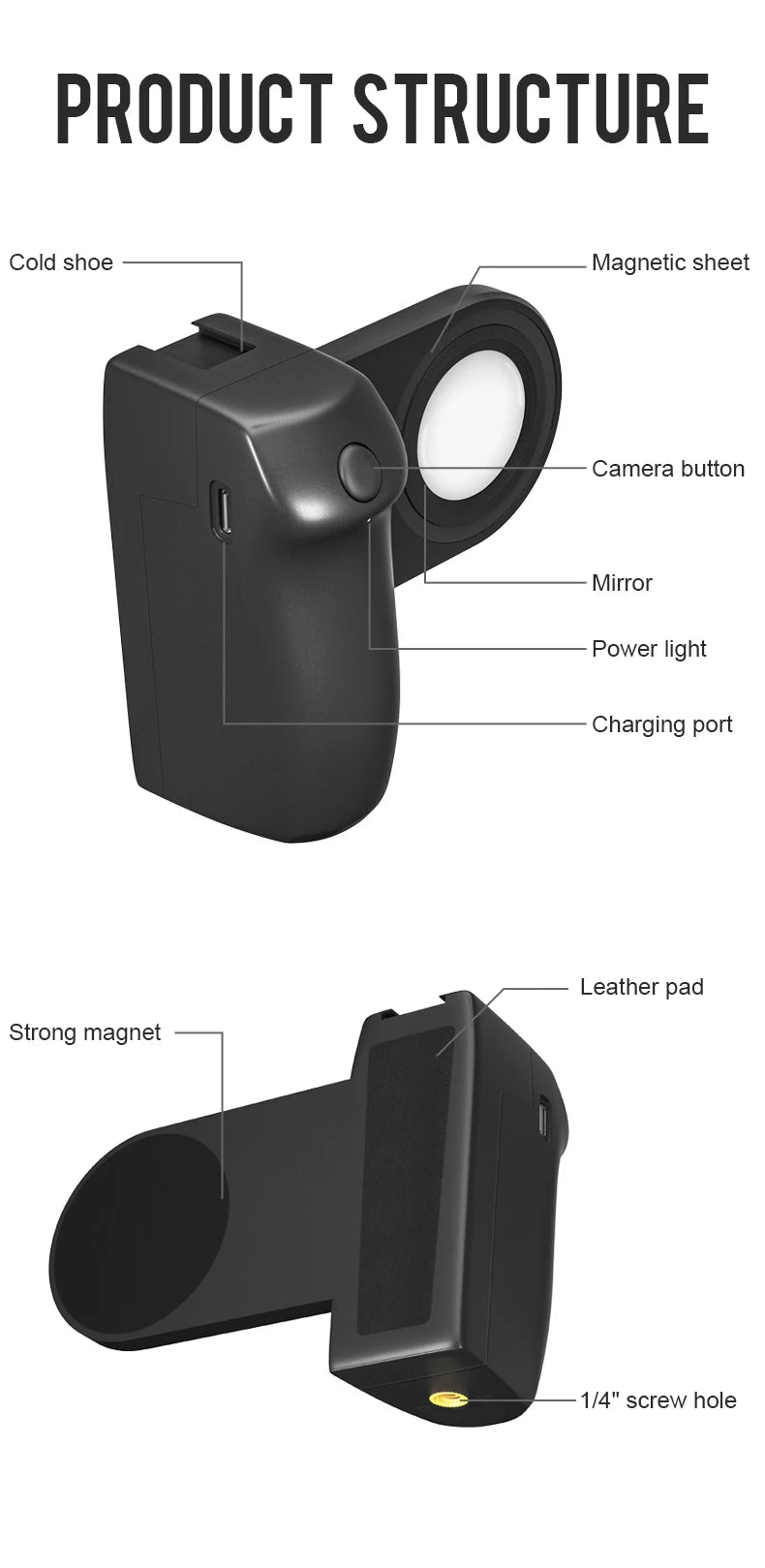 Hand Grip Magsafe: Handheld,Bluetooth,Remote Control,Tripod Mount for iPhone 16,Vlog