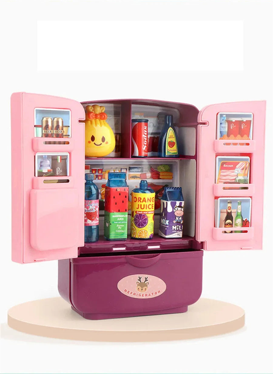 Kids Toy Fridge Mini Double Door Refrigerator Baby Toys Furniture Simulation Pretend Play Kitchen Toys Accessories Role Play by Trenches of Mariana
