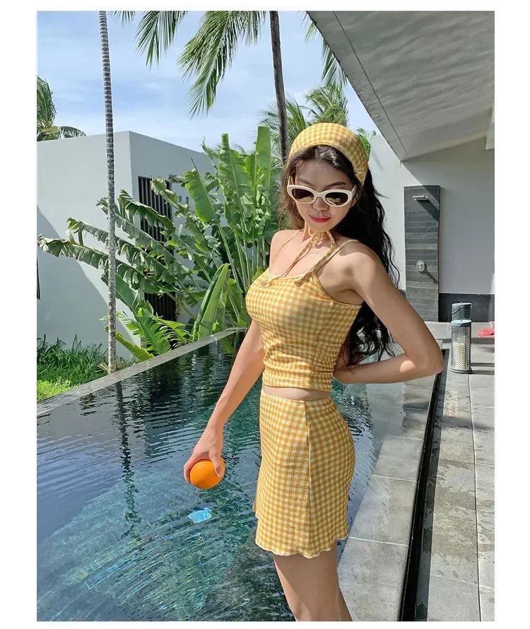 4-PC CONSERVATIVE YELLOW SWIMSUIT
