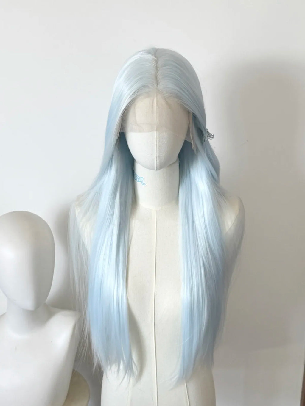 White Blue Lace Front Wig 13x4 HD 26inch Long Straight Synthetic