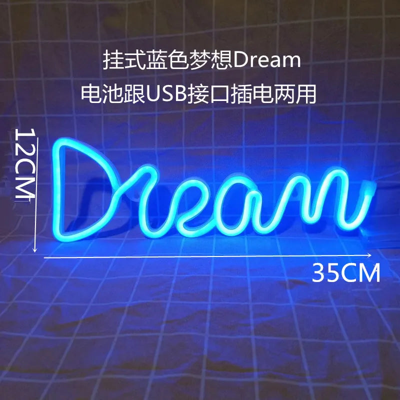 LED Dream Shape Neon Sign Powered By USB and Battery Neon Lamp for Wall study room Living Room Decor Neon Light for Wedding