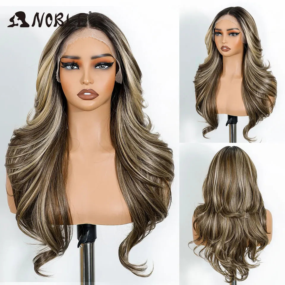 Noble Wig Synthetic Lace Front Wigs For Women Wigs Body Wave Lace Front Brown Blonde Wigs 24Inch Cosplay Lace Front Black Wig by Trenches of Mariana