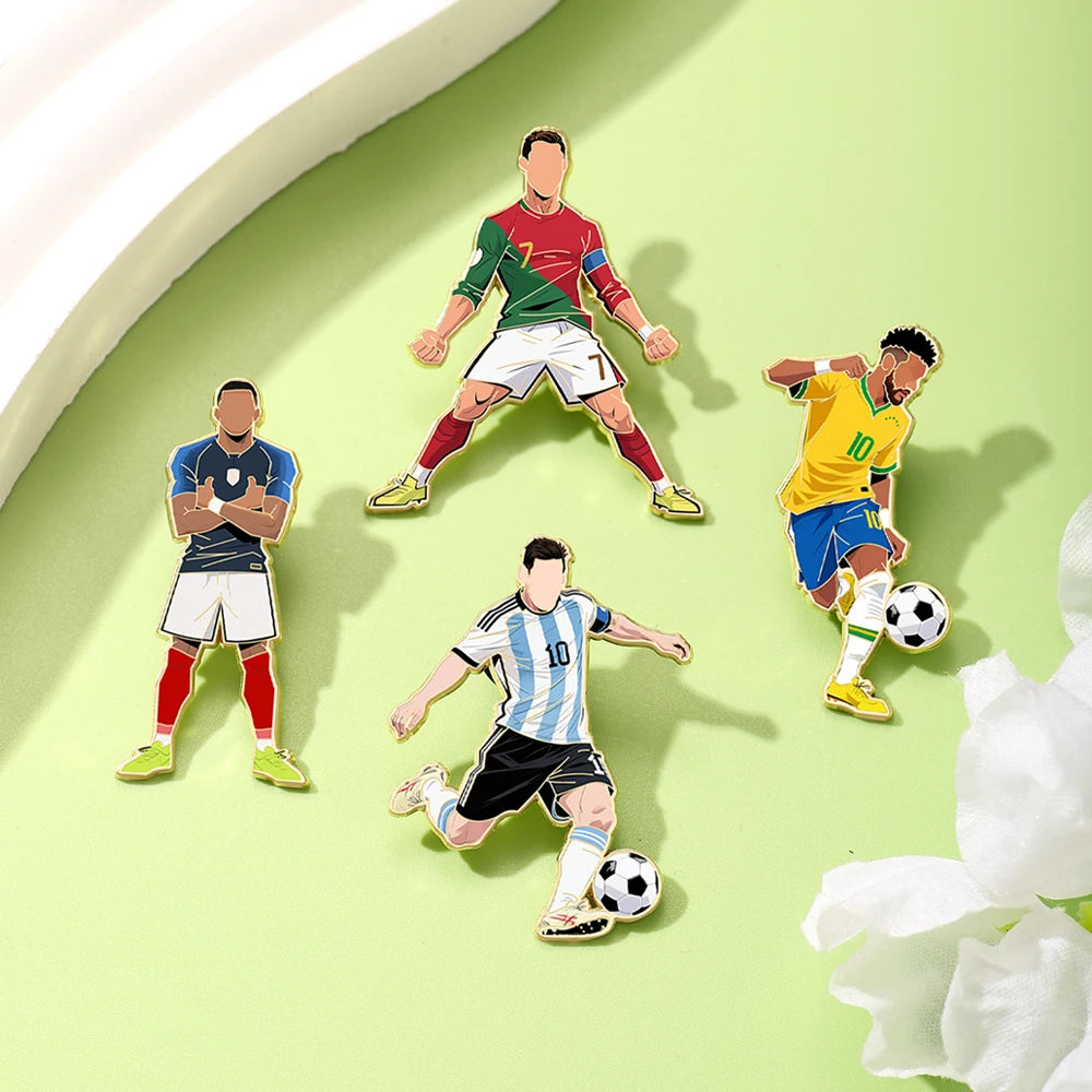 4pcs Football Player Enamel Brooch Creative Design Sport Metal Badge Punk Lapel Pin Jewelry Friend Gift by Trenches of Mariana