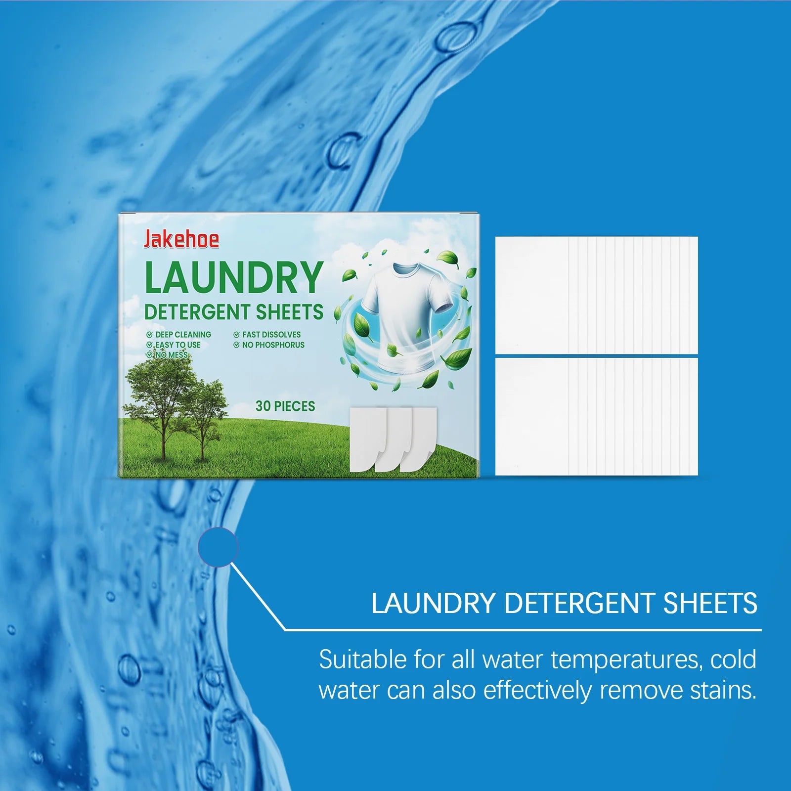 Eco-friendly Trenches of Mariana laundry detergent sheets for sensitive skin, compact cleaning pods with a fresh scent for home or travel.
