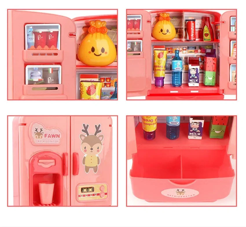 Kids Toy Fridge Mini Double Door Refrigerator Baby Toys Furniture Simulation Pretend Play Kitchen Toys Accessories Role Play by Trenches of Mariana