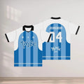 KPOP Sporty Soccer Jersey T-Shirt Blue White Stripe Graphic Print Short Sleeve Casual Streetwear Top for Fans Family Matching by Trenches of Mariana