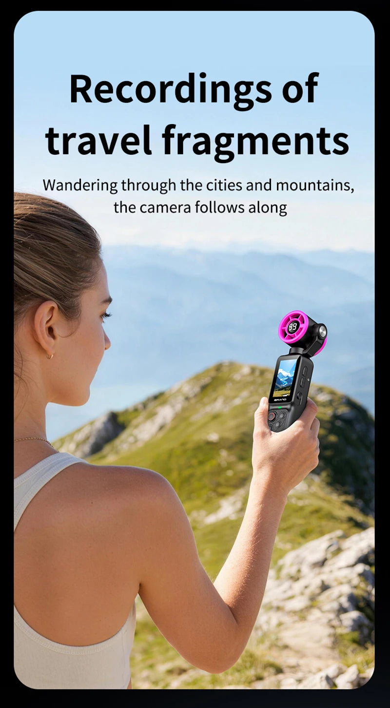 Lenovo Handheld Fan Gimbal Camera 2-in-1 With Power Display, Anti Shake Recording Lens Rotatable Handheld Gimbal Pocket Camera