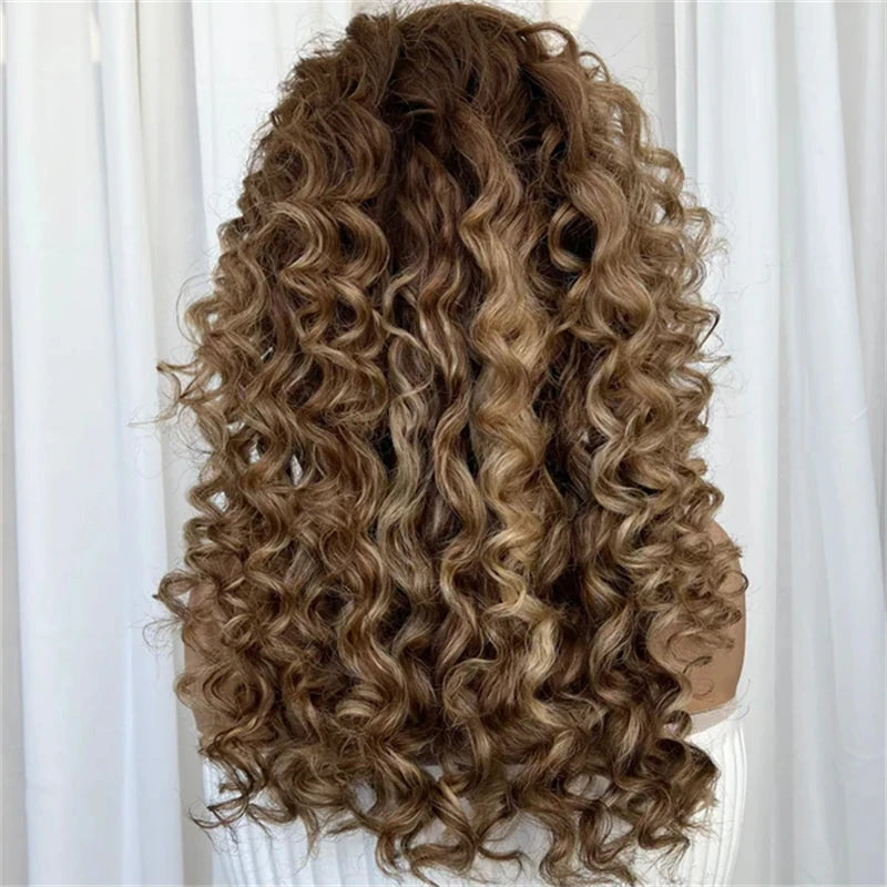 Lace Front Deep Curly Synthetic Wig for Women Dark Brown Glueless Lace Wig Heat Resistant Fiber Pre Plucked Hairline Party Daily