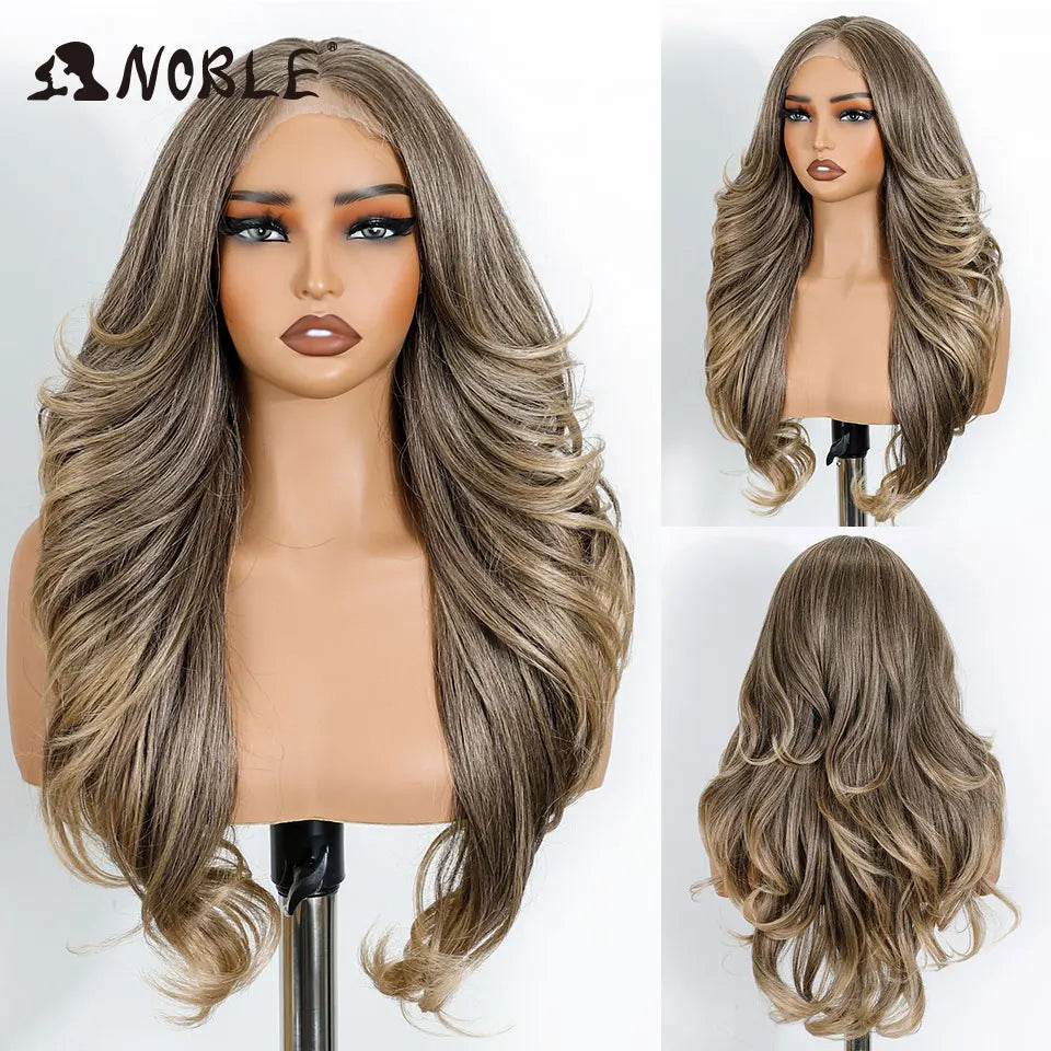 Noble Wig Synthetic Lace Front Wigs For Women Wigs Body Wave Lace Front Brown Blonde Wigs 24Inch Cosplay Lace Front Black Wig by Trenches of Mariana