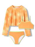 Bikini Kids Girls Swimsuit 2026 New Yellow Print Bikini Set Children Swimsuit Summer Long Sleeves Three Piece Beach Bathing Suit