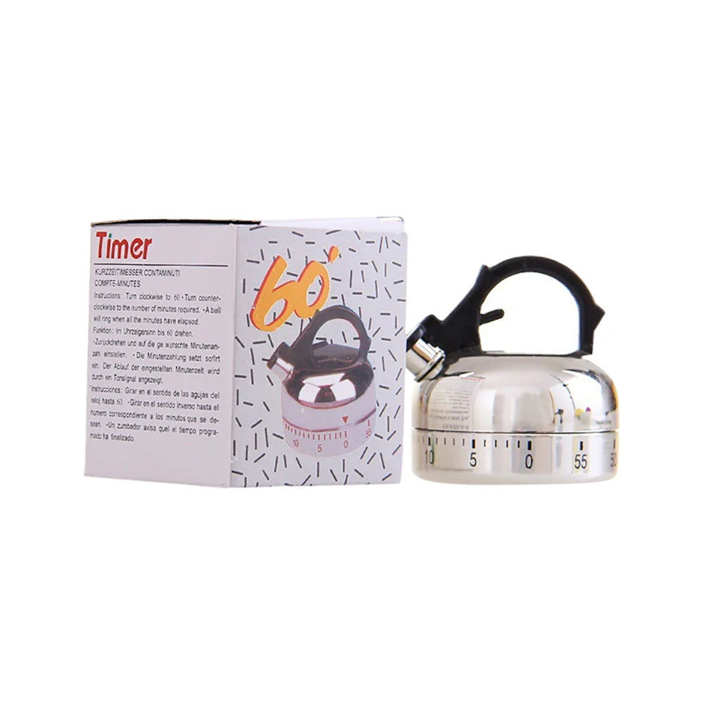 Mechanical kitchen timer from Trenches of Mariana, 60-minute teapot-shaped alarm clock for cooking and baking.