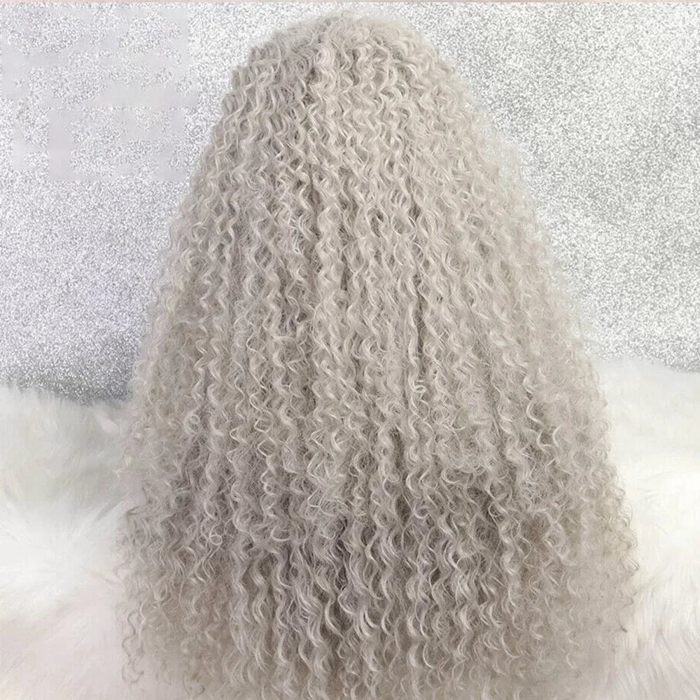 SILVER-GREY CURLY SYNTHETIC LACE FRONT WIG by Trenches of Mariana