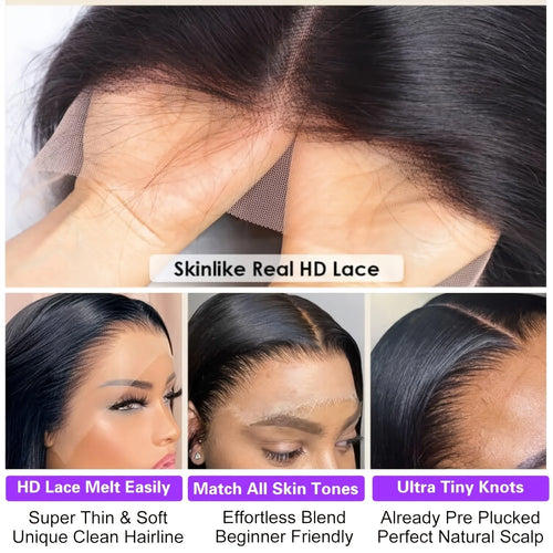 13*4 Front Lace Bob Hairstyle, Natural Black Color, 180% Density Natural Hairline, Pre-Sewn and Pre-Stretched. Transparent Lace