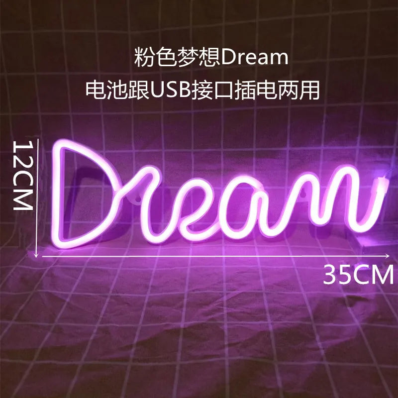 LED Dream Shape Neon Sign Powered By USB and Battery Neon Lamp for Wall study room Living Room Decor Neon Light for Wedding