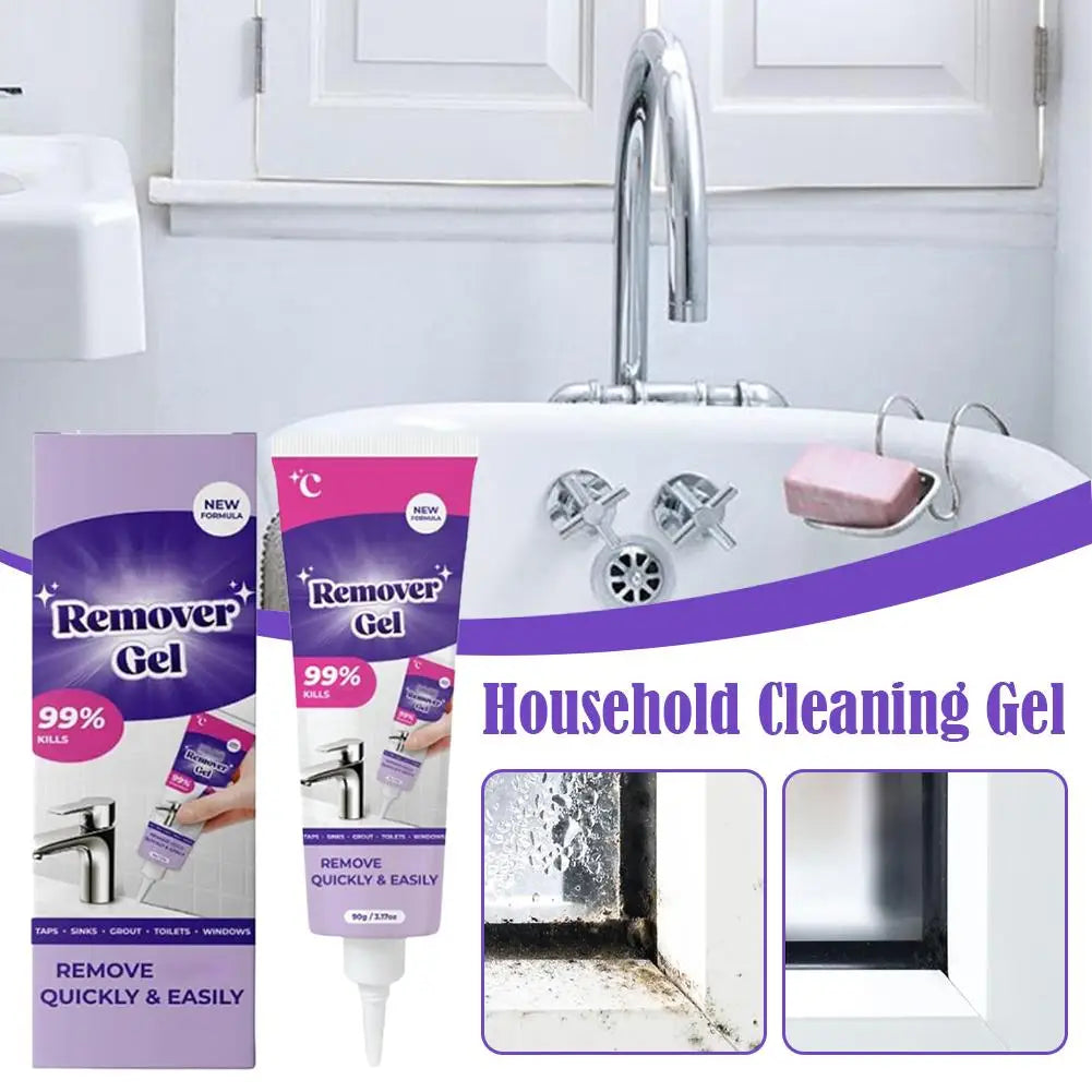 Trenches of Mariana mold remover gel applying to kitchen and bathroom mold on washing machine rubber seal and fridge gasket.