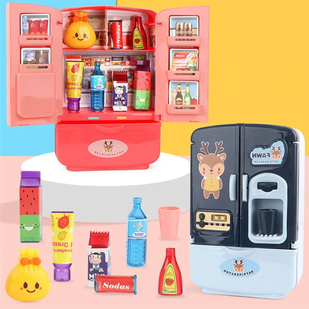 Kids Toy Fridge Mini Double Door Refrigerator Baby Toys Furniture Simulation Pretend Play Kitchen Toys Accessories Role Play by Trenches of Mariana