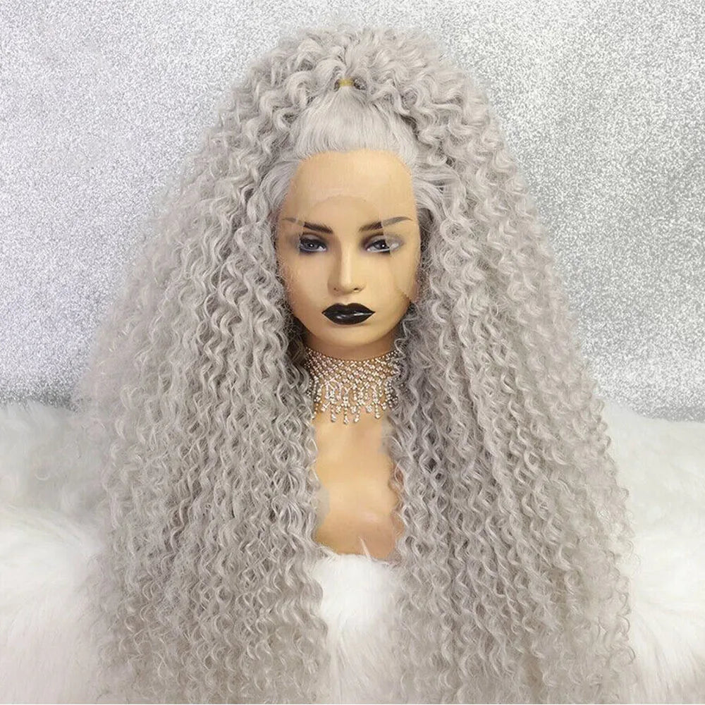 SILVER-GREY CURLY SYNTHETIC LACE FRONT WIG by Trenches of Mariana