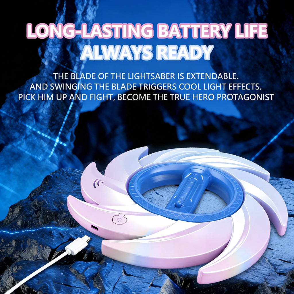 Glowing Rotating Lightsaber, Swinging and Spinning Light Saber with Cool Sound & Light Effects, Rechargeable Spinner Toy by Trenches of Mariana