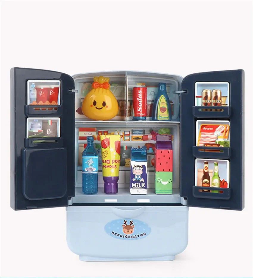 Kids Toy Fridge Mini Double Door Refrigerator Baby Toys Furniture Simulation Pretend Play Kitchen Toys Accessories Role Play by Trenches of Mariana