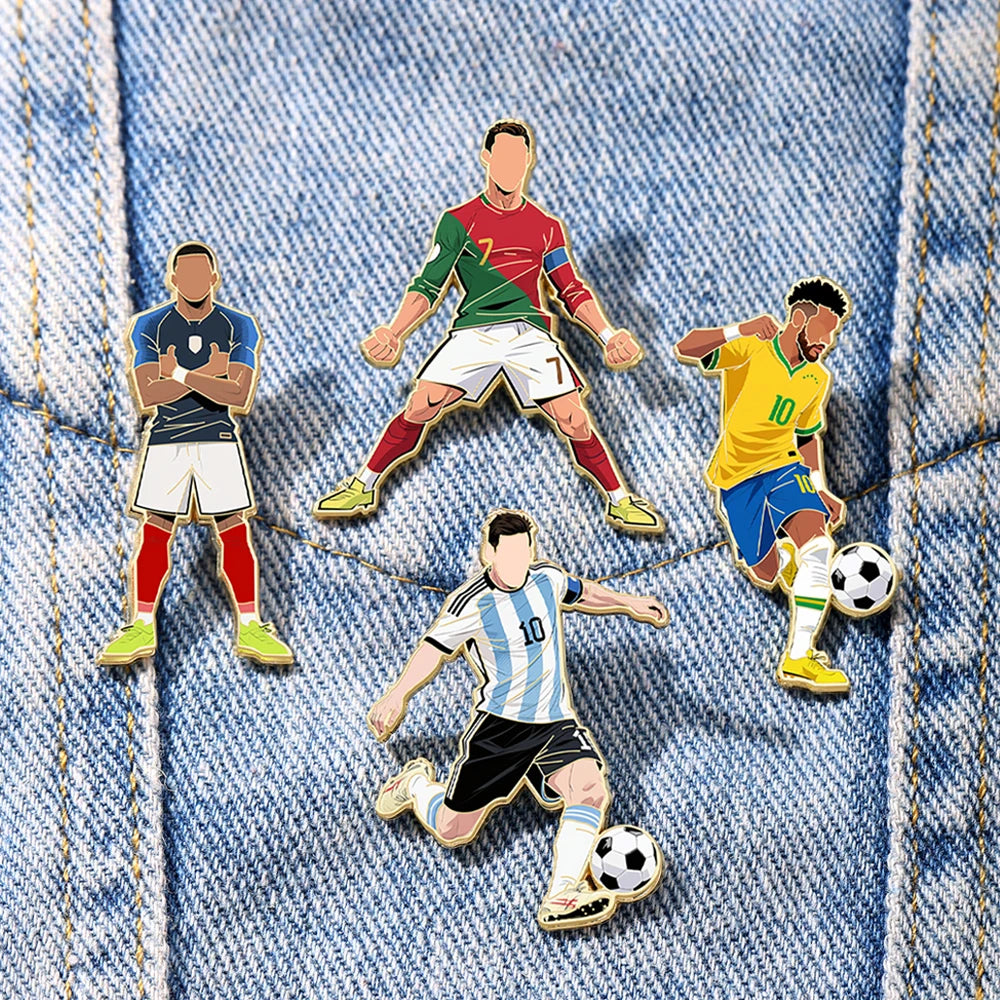 4pcs Football Player Enamel Brooch Creative Design Sport Metal Badge Punk Lapel Pin Jewelry Friend Gift by Trenches of Mariana