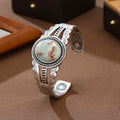 Retro Silver Color Patterned Oval Imitation Turquoise Open Bracelet