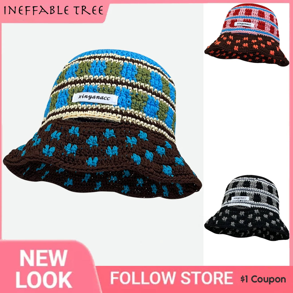 2in1 Hat Bag Dual-purpose Handmade Knitted Bucket Cap for Women Spring Summer Sunscreen Crochet Basin Hats Bob Homme Gorras