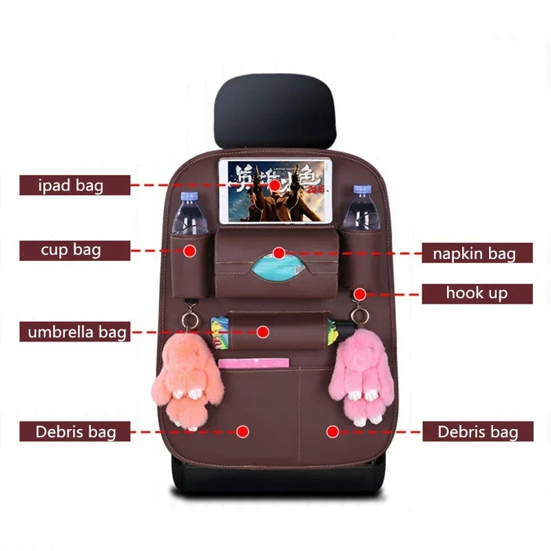 Leather Car Seat Back Organizer Multi-Pocket Storage