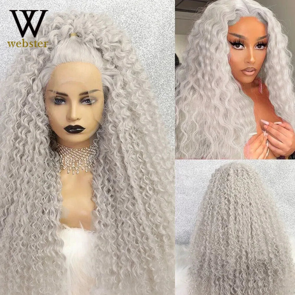 SILVER-GREY CURLY SYNTHETIC LACE FRONT WIG by Trenches of Mariana