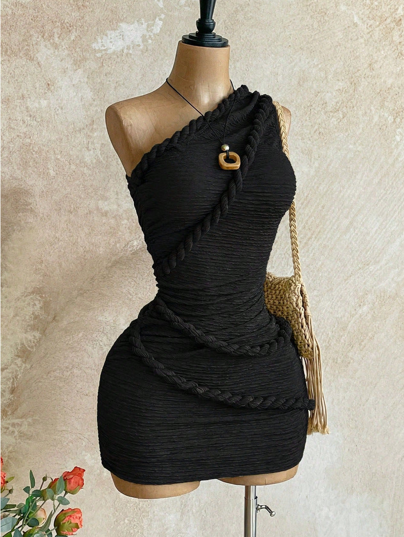 Braided Twist Halter Neck Pleated Dress by Trenches of Mariana