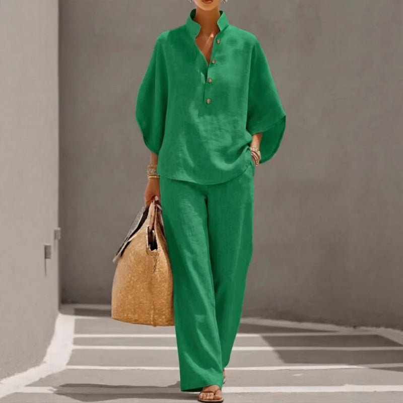 Women's Casual Blouse and Pants Set by Trenches of Mariana
