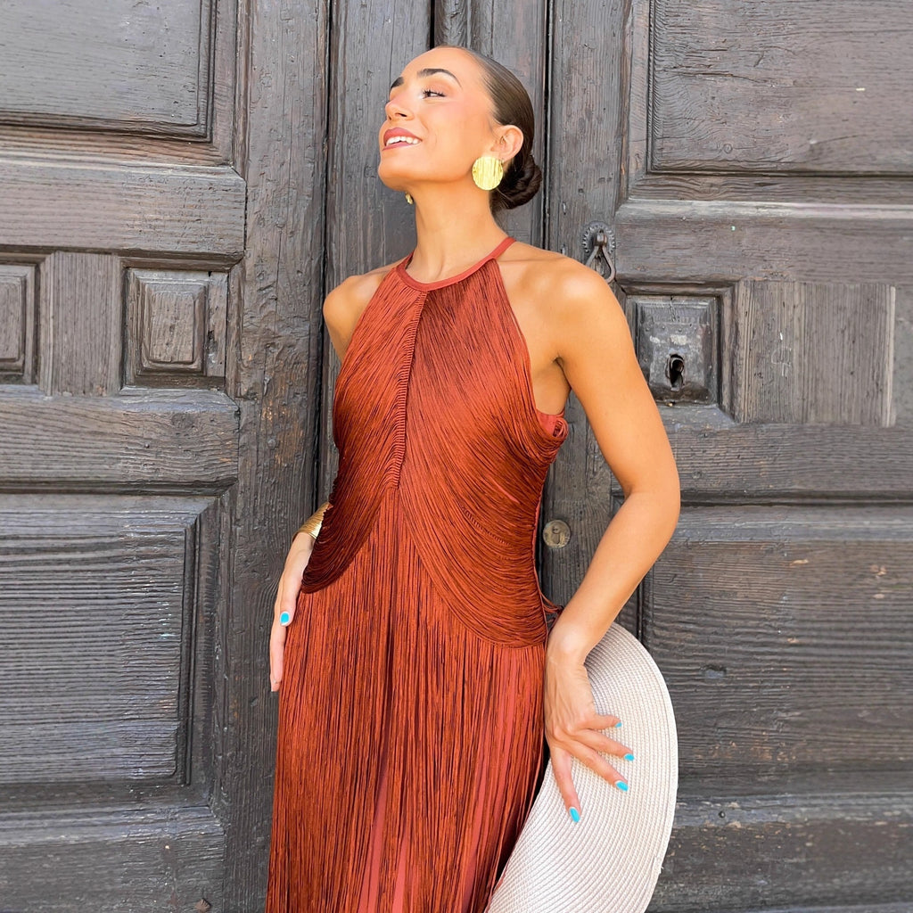 Elegant Halter Neck Tassel Long Dress by Trenches of Mariana
