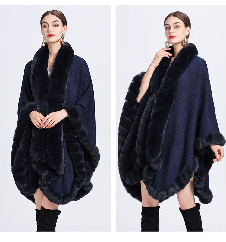 Rex Rabbit Fur Collar Shawl Irregular Oversized Knitted Cardigan Baggy Coat by Trenches of Mariana