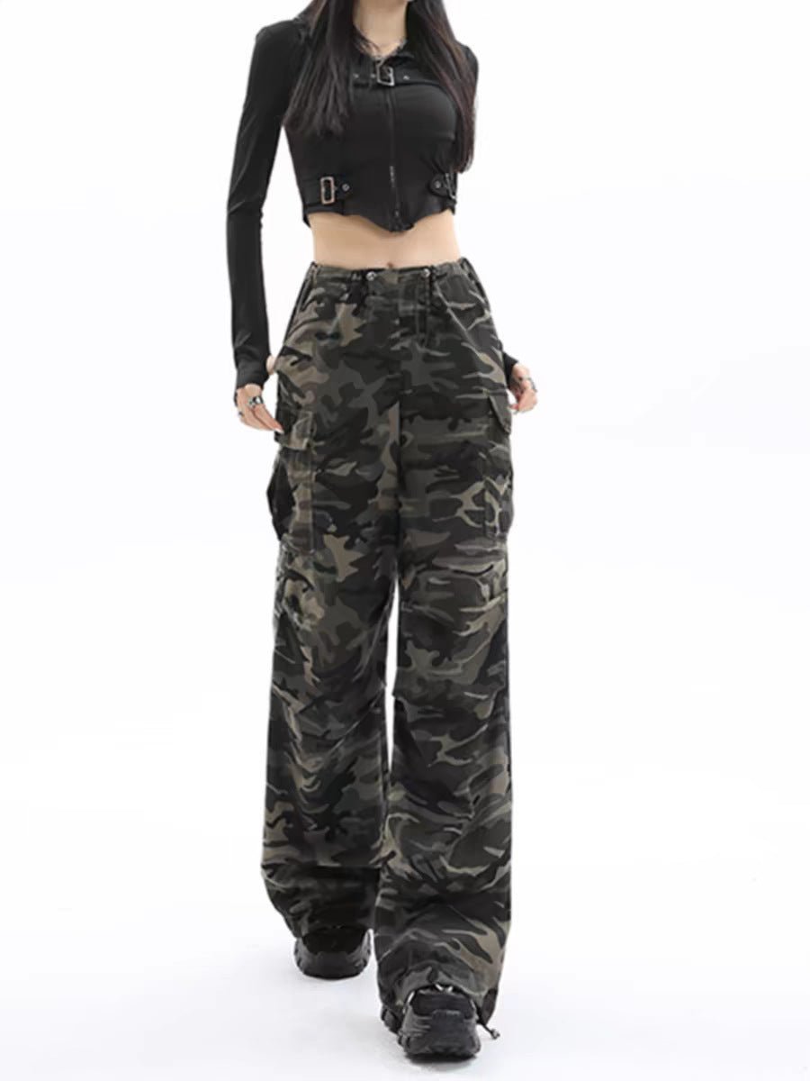 Camouflage High Waisted Wide Leg Pants by Trenches of Mariana