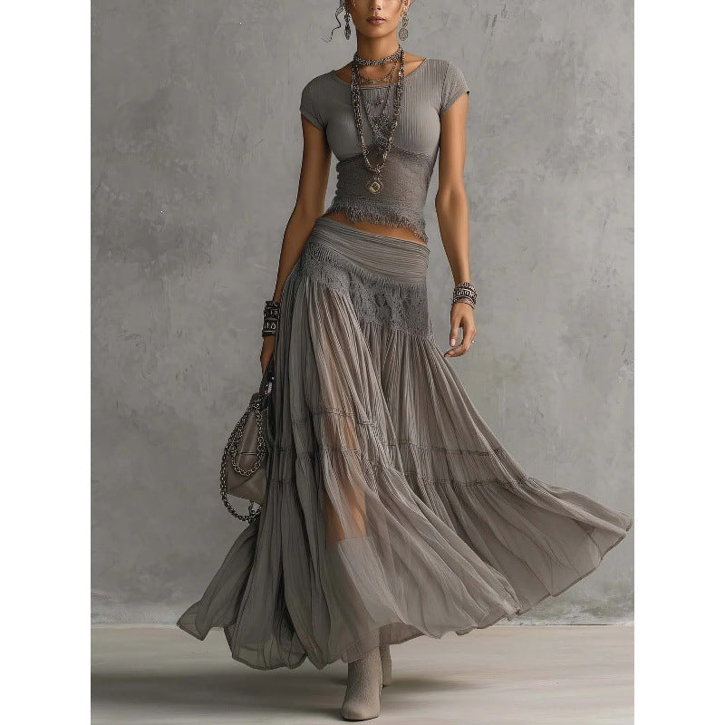 Women's Knitted Top and Chiffon Skirt Set by Trenches of Mariana