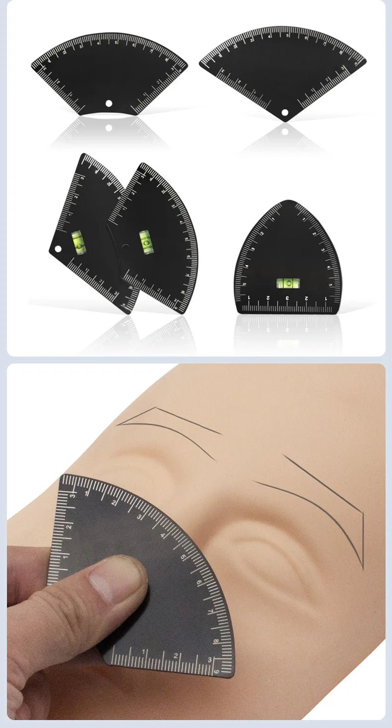 Trenches of Mariana eyebrow shaping ruler with five shapes for microblading and tattoo design, used for precise permanent eyebrow drawing.