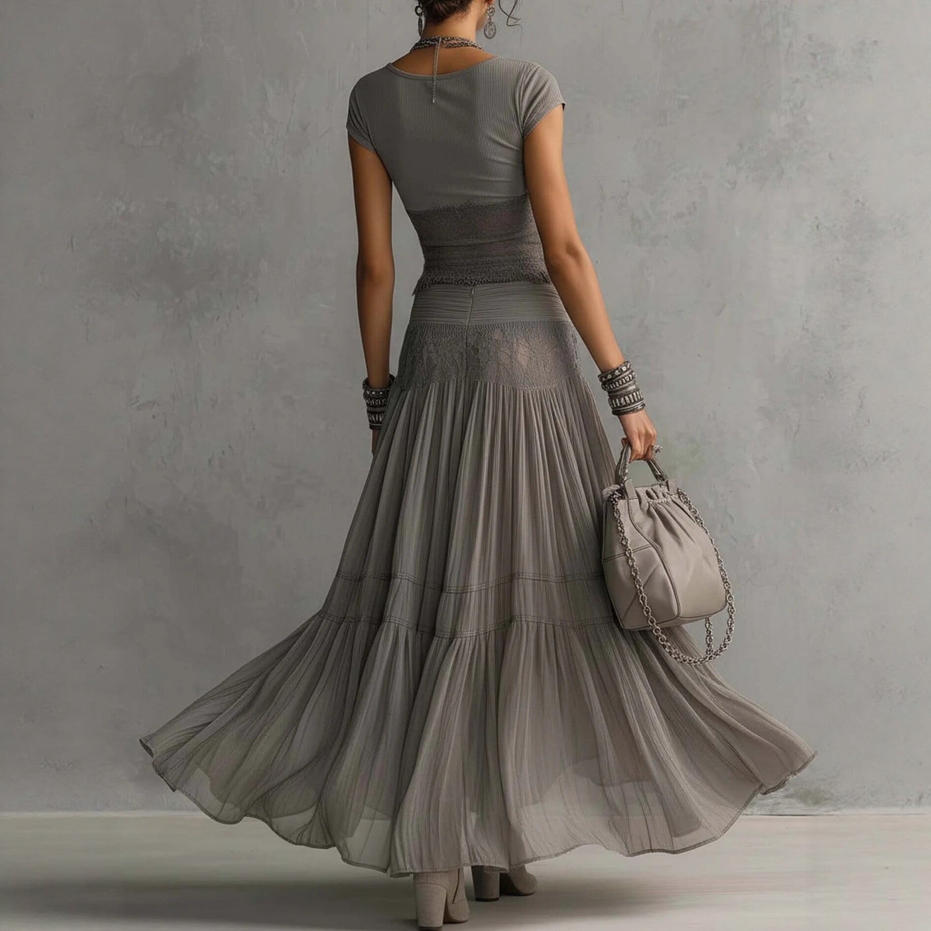 Women's Knitted Top and Chiffon Skirt Set by Trenches of Mariana