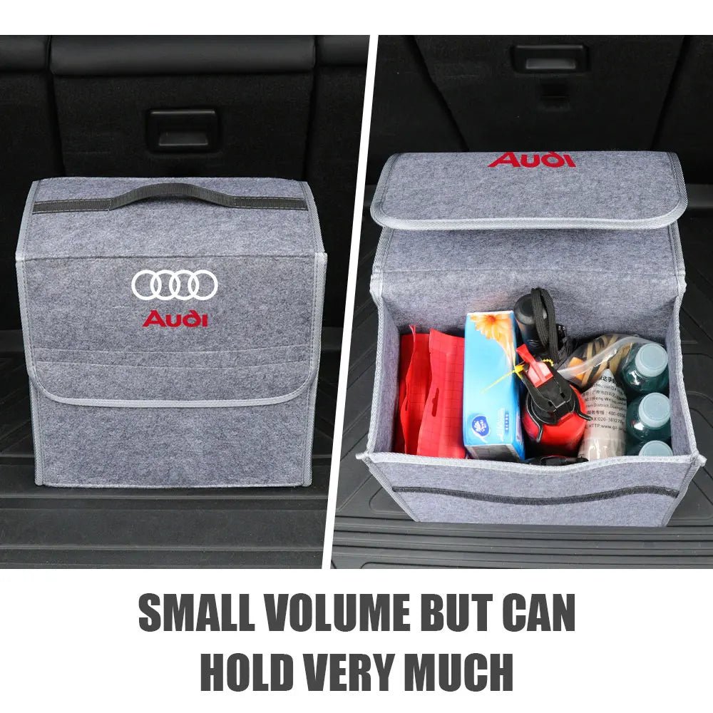 Trenches of Mariana car logo storage organizer with multiple compartments for vehicle interior organization.